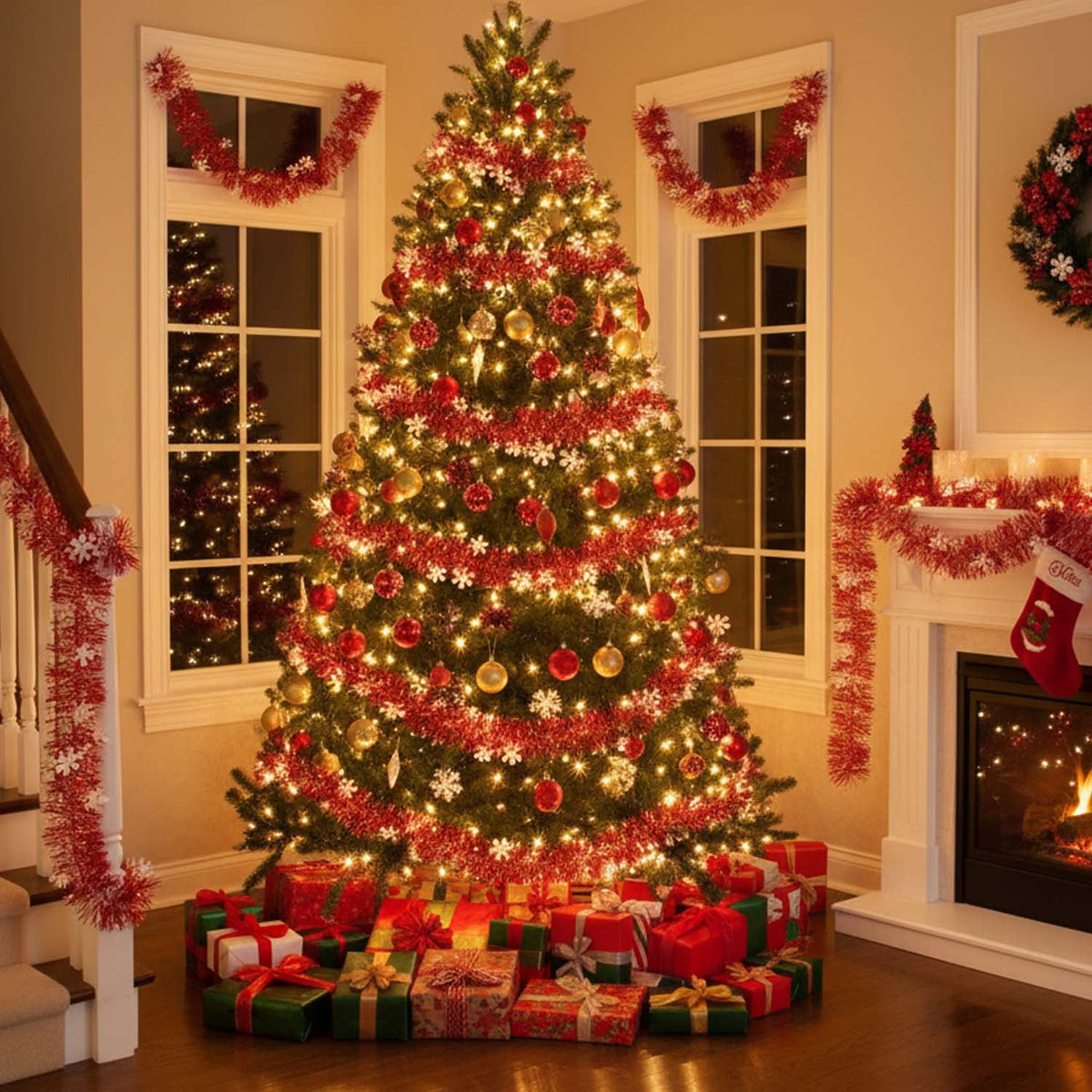 Ayieyill 33ft Tinsel Garland Hanging Christmas Tree Garland for Christmas Tree Decorations Indoor, Iridescent
