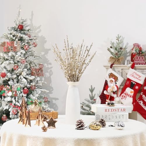 10 Pack Christmas Tree Decorations, Artificial Champagne Glitter Berry Stems Picks Sprays Twigs Branches, for Winter Xmas Tree Vase Filler Home Holiday Decor.