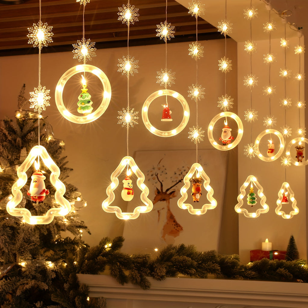 WILLED Christmas String Lights, 120 LED Window Curtain Lights with Christmas Ornaments, 9.8ft USB Powered Warm White Waterproof Fairy Lights Indoor Outdoor for Xmas Tree Patio Garden Party Home Decor
