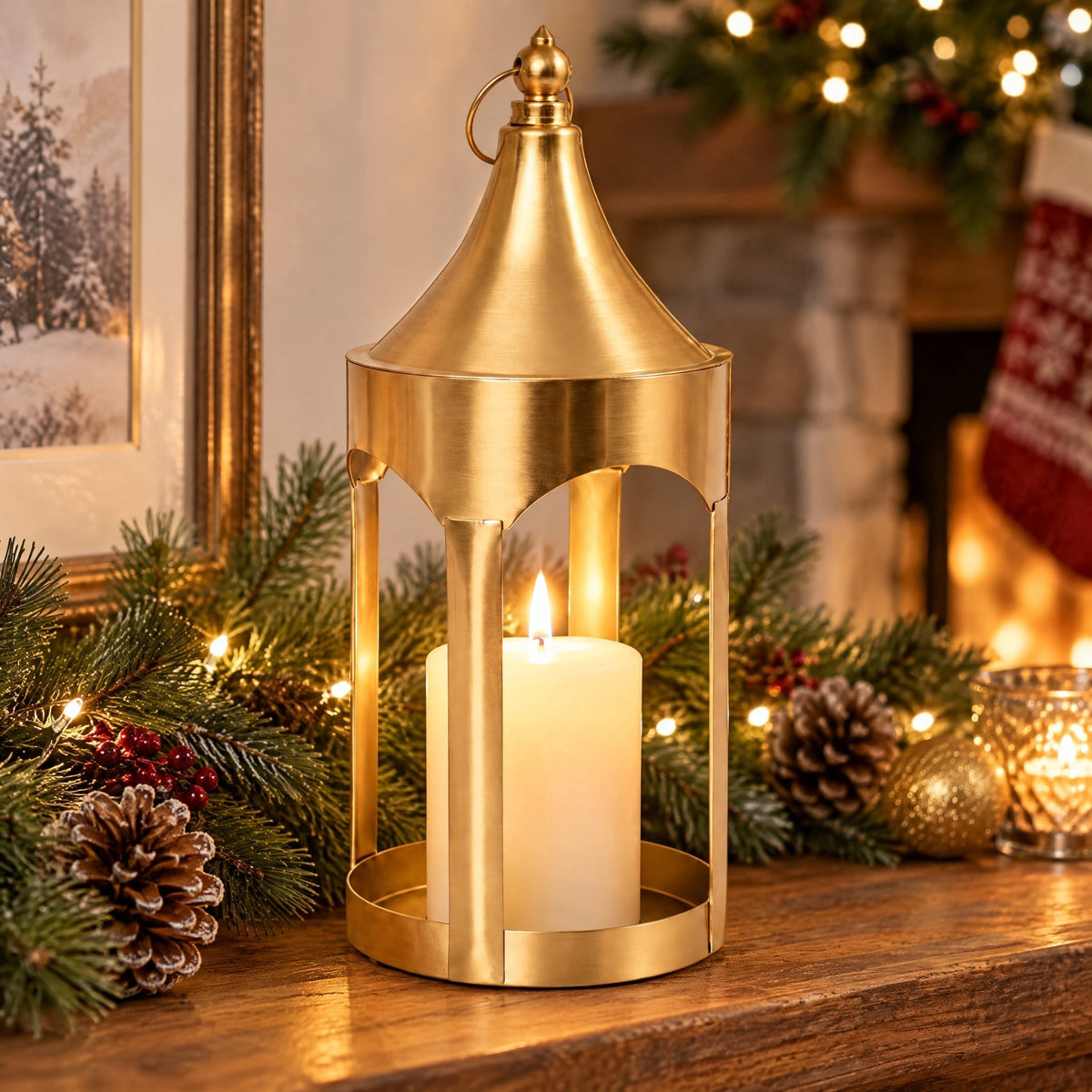 Metal Lantern Christmas Decoration, Gold, 12.3", by Holiday Time
