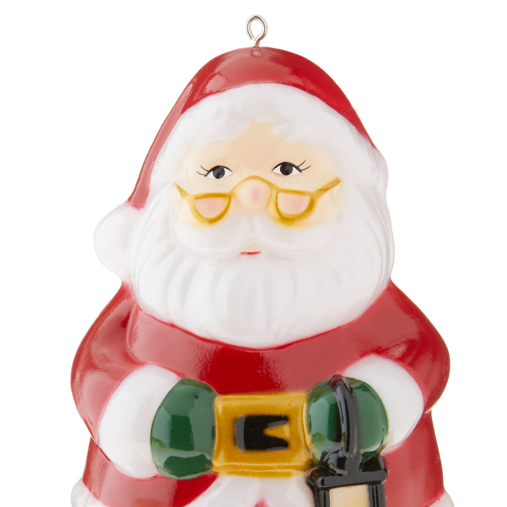 Mr. Christmas 5-inch Mini Lit Blow Mold Santa Ornament, Red