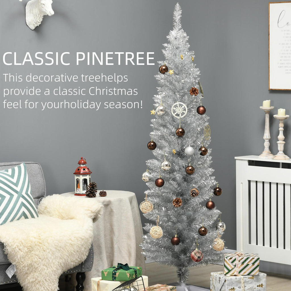 Kadyn Christmas Tree, Xmas Trees,6' Artificial Pencil Christmas Tree with 390 Realistic Branch Tips and Plastic Stand, Silver
