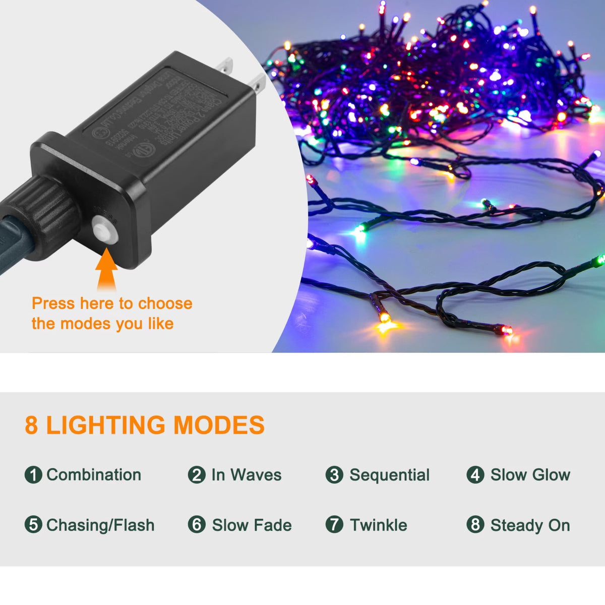 Scidweet Christmas String Lights, 105 FT 300 LED Twinkle Fairy Lights for Indoor Outdoor Christmas Tree Home Xmas Decorations, Multicolor
