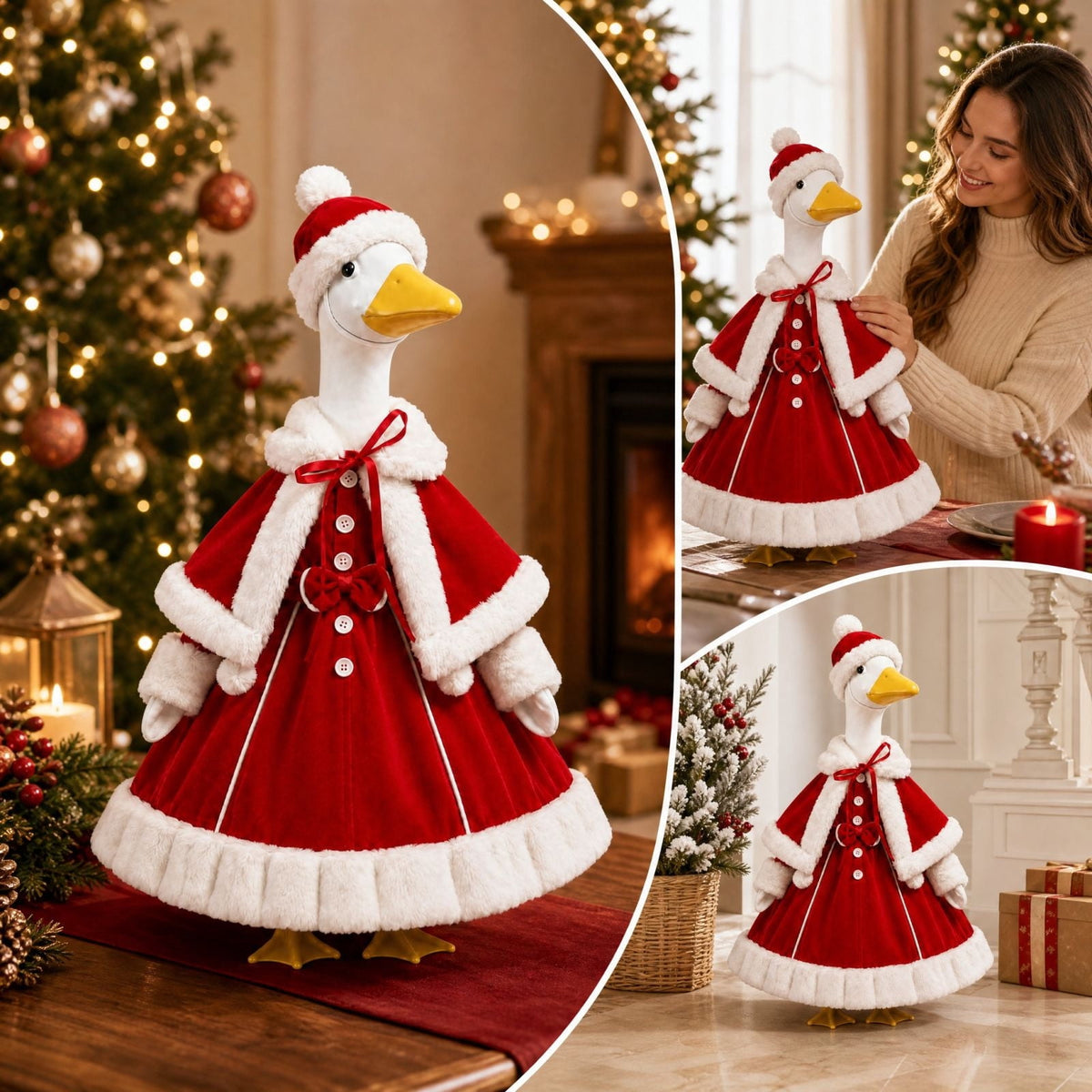 Aurorax Christmas Goose Clothes for Cement Goose Porch Goose 23"/17",Porch Goose Outfit 19 inch,Red Holiday Porch Goose Clothing Accessories for Garden Lawn Yard