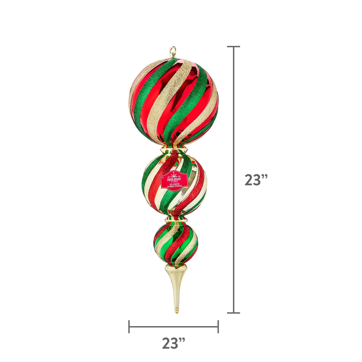 Red/Green/Gold Jumbo Finial Shatterproof Christmas Ornament, 23", by Holiday Time