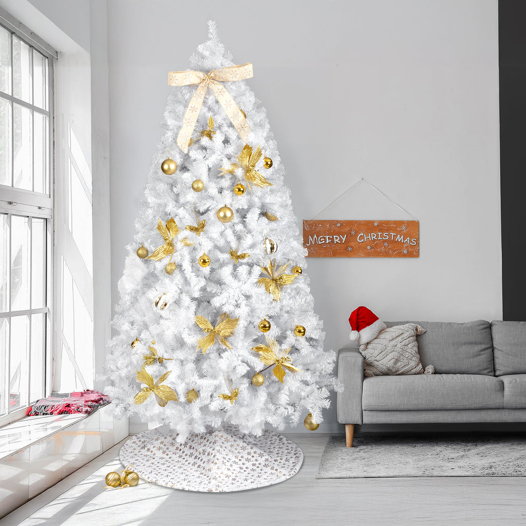 UBesGoo 7.5ft DIY Christmas Tree, Hinged Artificial Pine with 400 Warm LEDs & Golden Ornaments, Includes Tree Skirt, Green