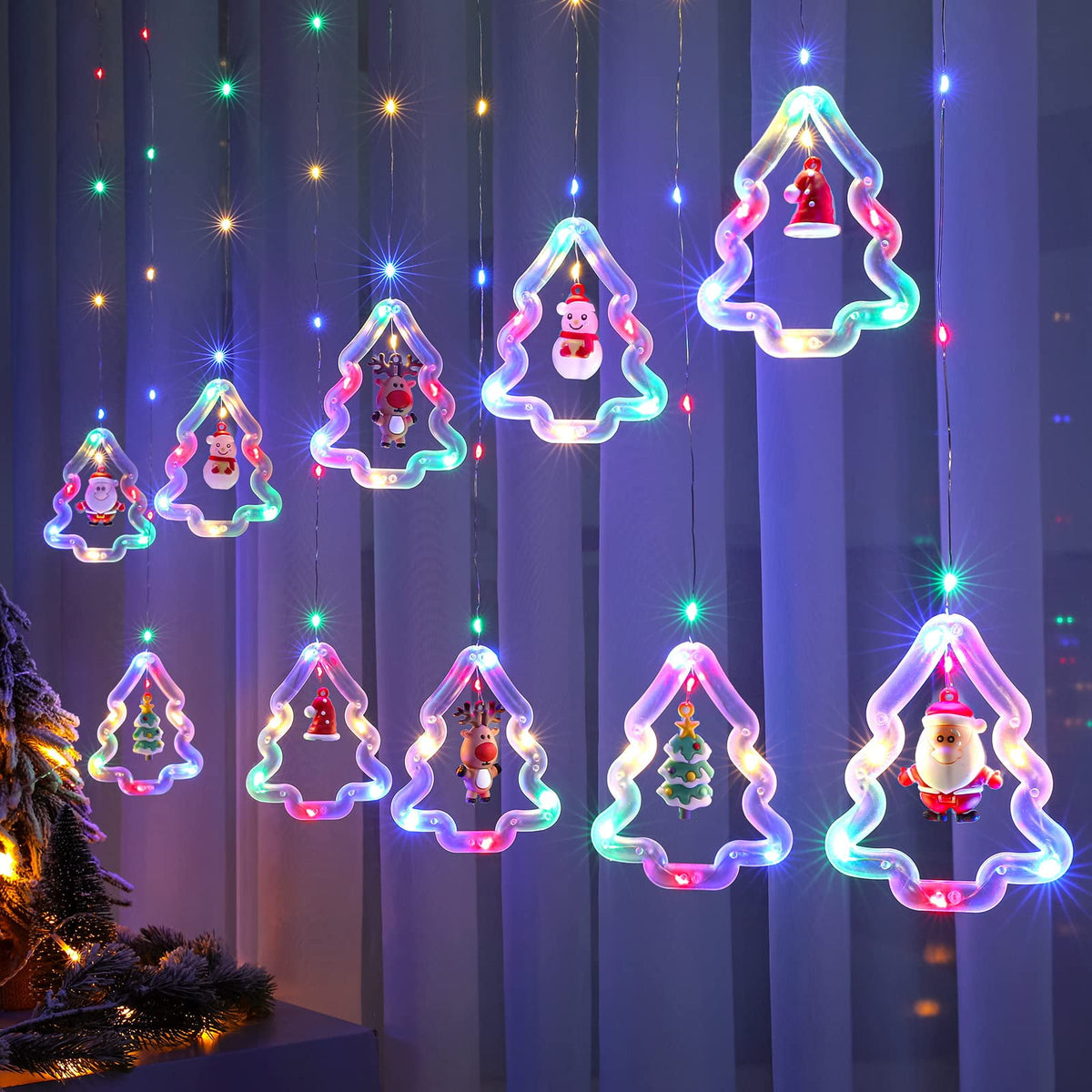 WILLED Christmas String Lights, 120 LED Window Curtain Lights with Christmas Ornaments, 9.8ft USB Powered Warm White Waterproof Fairy Lights Indoor Outdoor for Xmas Tree Patio Garden Party Home Decor