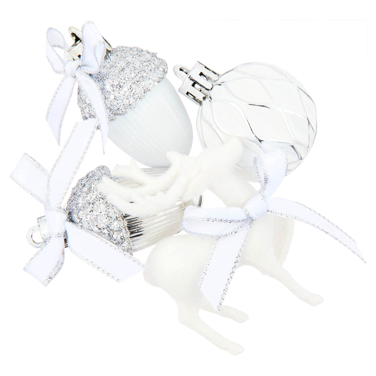 24-Count White and Silver Mini Christmas Ornaments, by Holiday Time