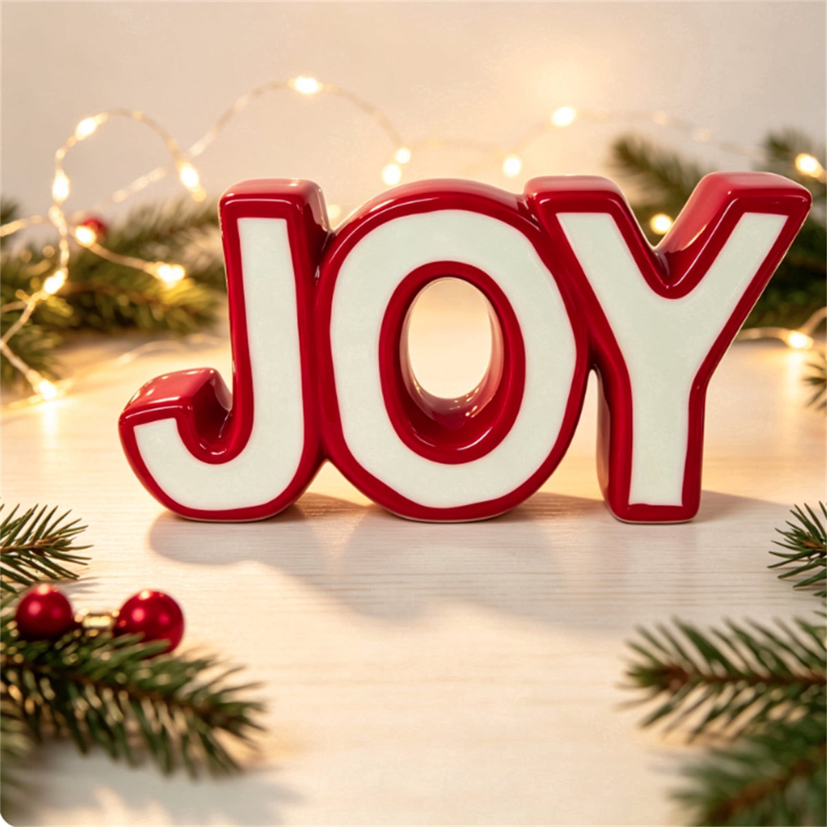 Ceramic Joy Christmas Decoration, Red and White, 8.3" x 4.3", by Holiday Time