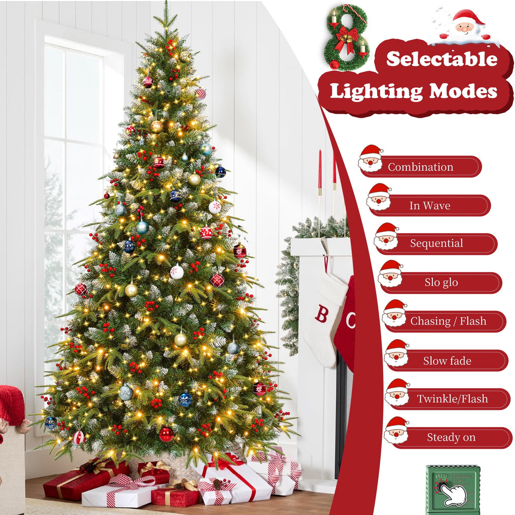 Yexmas 7.5ft Pre-Lit Artificial Christmas Trees,Green Xmas Tree with Large Christmas Tree Storage Bag,Berries, Realistic Artificial Christmas Trees for Home, Office, Party Decoration
