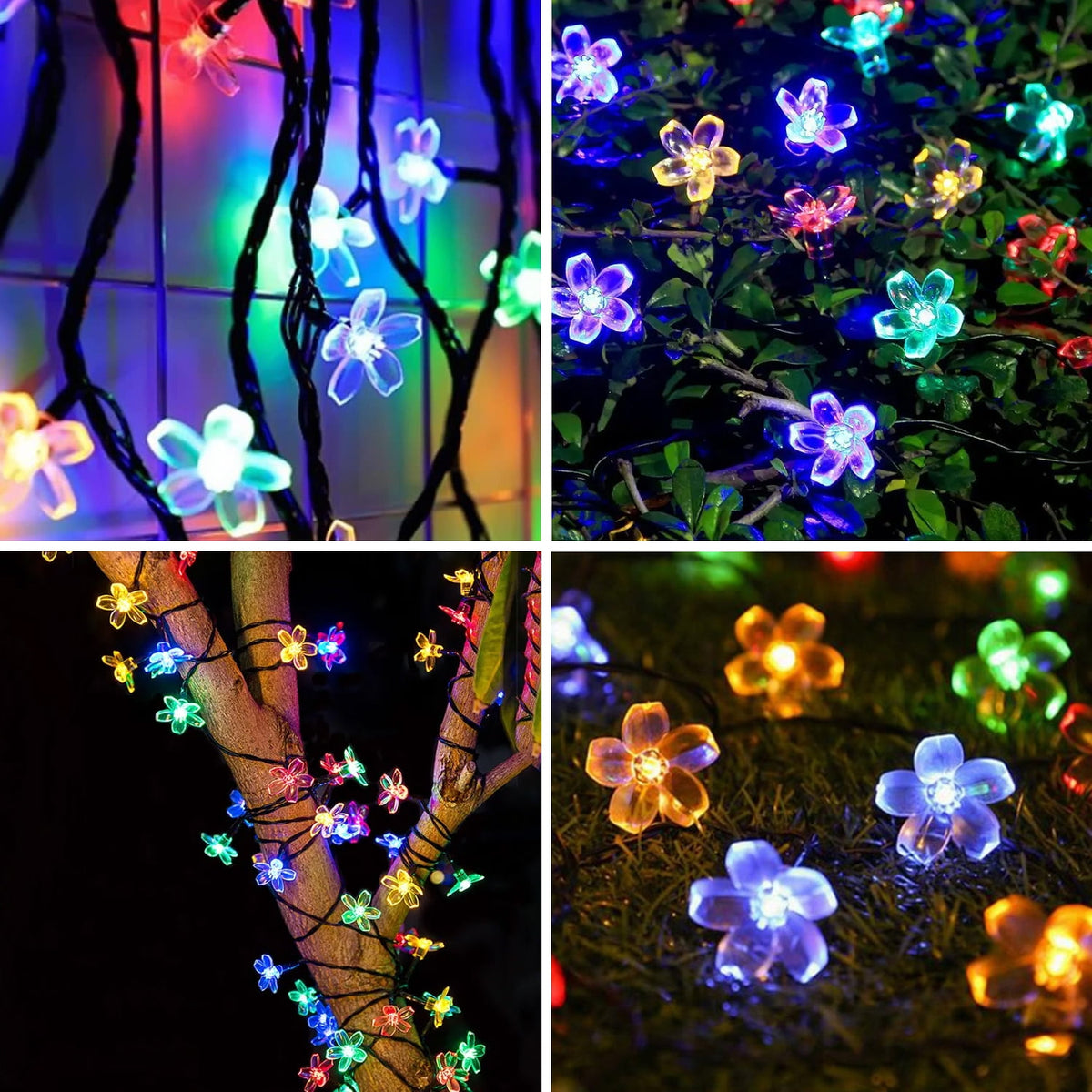 Rirool Cherry Blossom Solar String Lights Outdoor, 23FT 50 LED Flower Fairy Lights with 2 Lighting Modes, IP65 Waterproof Auto On/Off for Garden Patio Wedding Christmas Decor, Multicolor