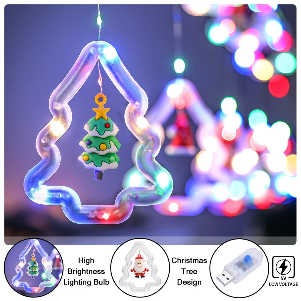 WILLED Christmas String Lights, 120 LED Window Curtain Lights with Christmas Ornaments, 9.8ft USB Powered Warm White Waterproof Fairy Lights Indoor Outdoor for Xmas Tree Patio Garden Party Home Decor