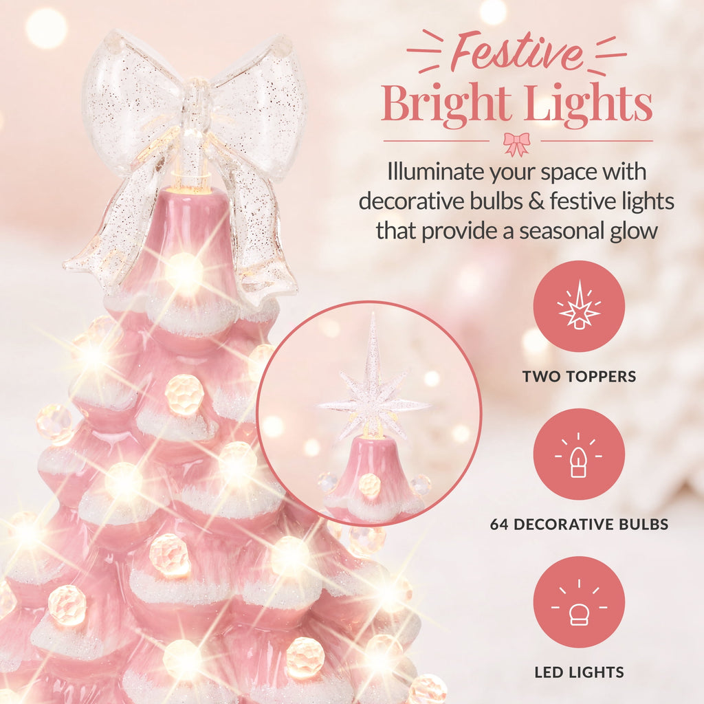 Best Choice Products 15in Ceramic Christmas Tree, Pre-lit Hand-Painted Tabletop Holiday Tree, Gingerbread Red/White/Grn