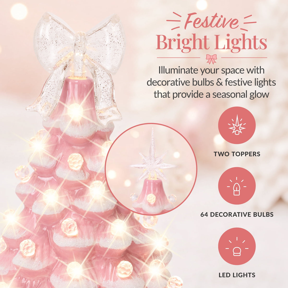 Best Choice Products 15in Ceramic Christmas Tree, Pre-lit Hand-Painted Tabletop Holiday Tree, Gingerbread Red/White/Grn