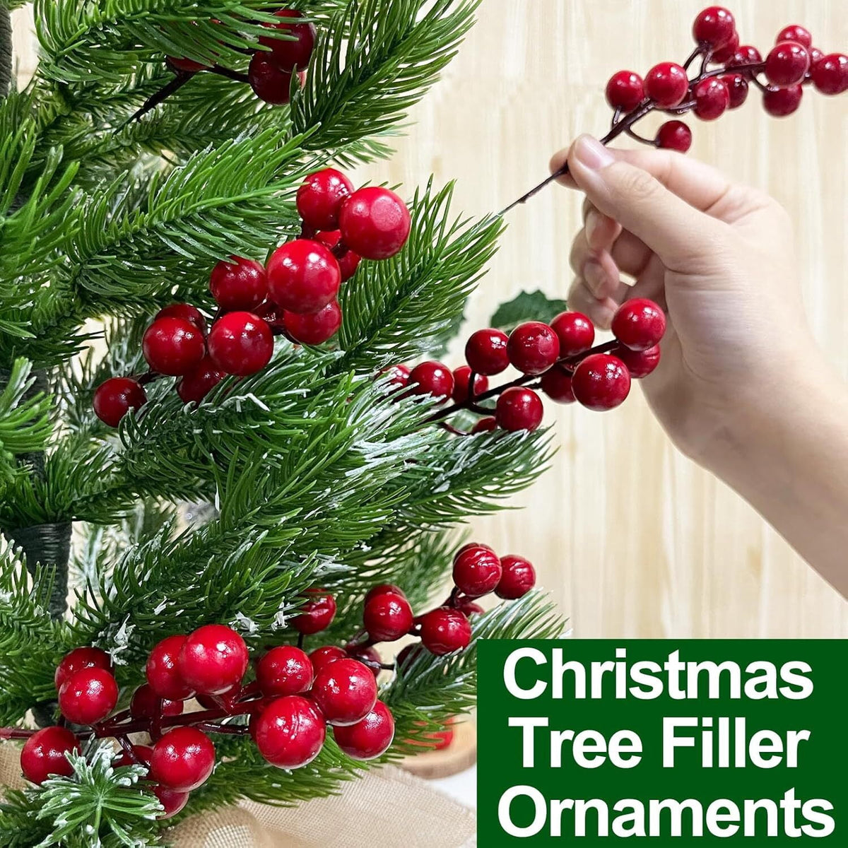 Artificial Red Berry, 30 Pack Holly Christmas Tree Berries Stems for Christmas Tree Decorations, Crafts, Holiday and Home Decor (Red)