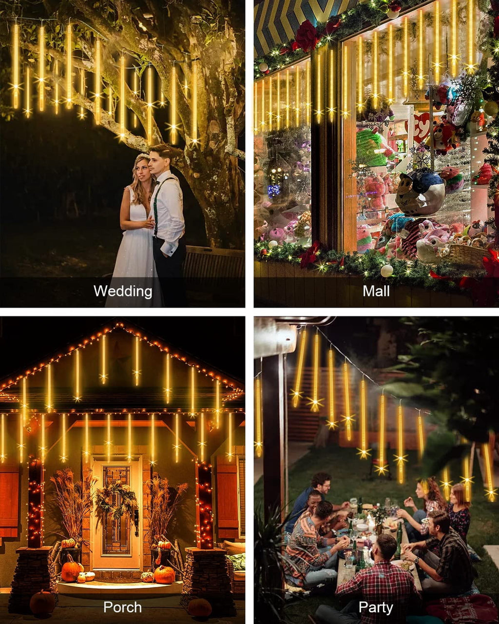 DONGPAI Meteor Shower Lights Outdoor, 11.8 Inch 8 Tube Icicle Lights, Waterproof Meteor Christmas Lights Outdoor, Hanging Falling Rain Lights for Xmas Tree Outside Holiday Decoration