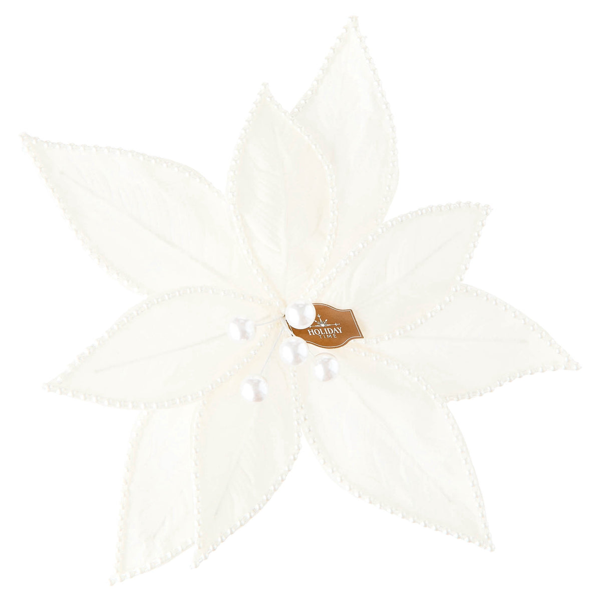 White Pearl Poinsettia Christmas Clip Ornament, 12", by Holiday Time
