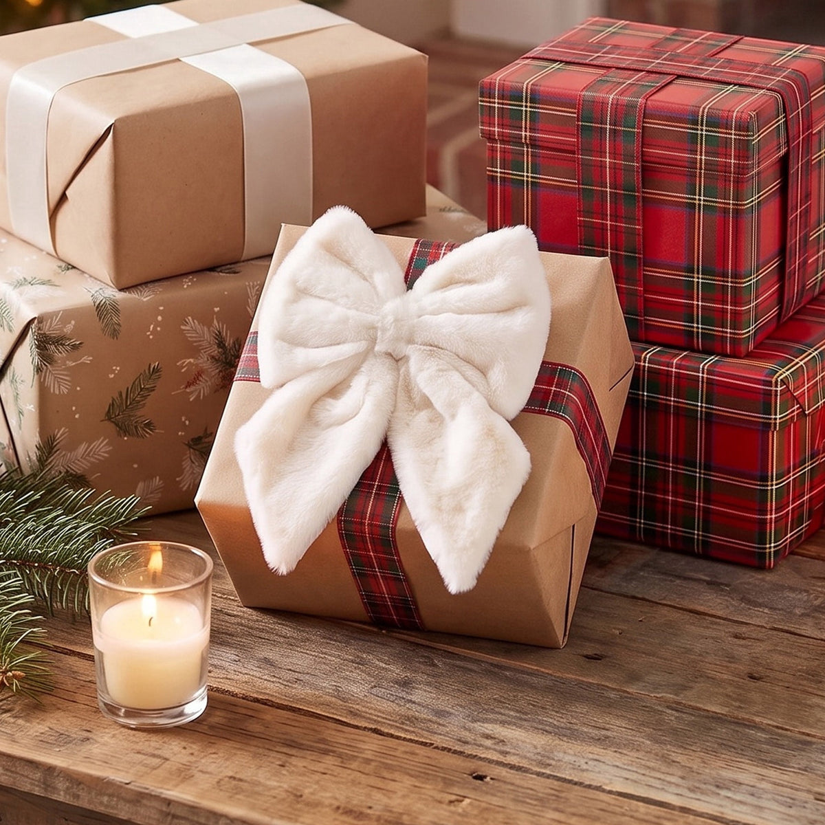 White Faux Fur Decorative Christmas Bow, 14", by Holiday Time