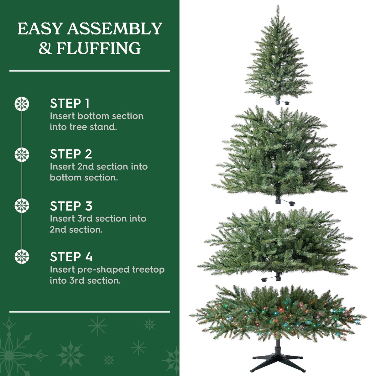 7.5' Pre-Lit Milford Pine Green Artificial Christmas Tree with LumaDazzle Color-Changing Twinkle LED Lights, Quick Set, and Stand, by Holiday Time