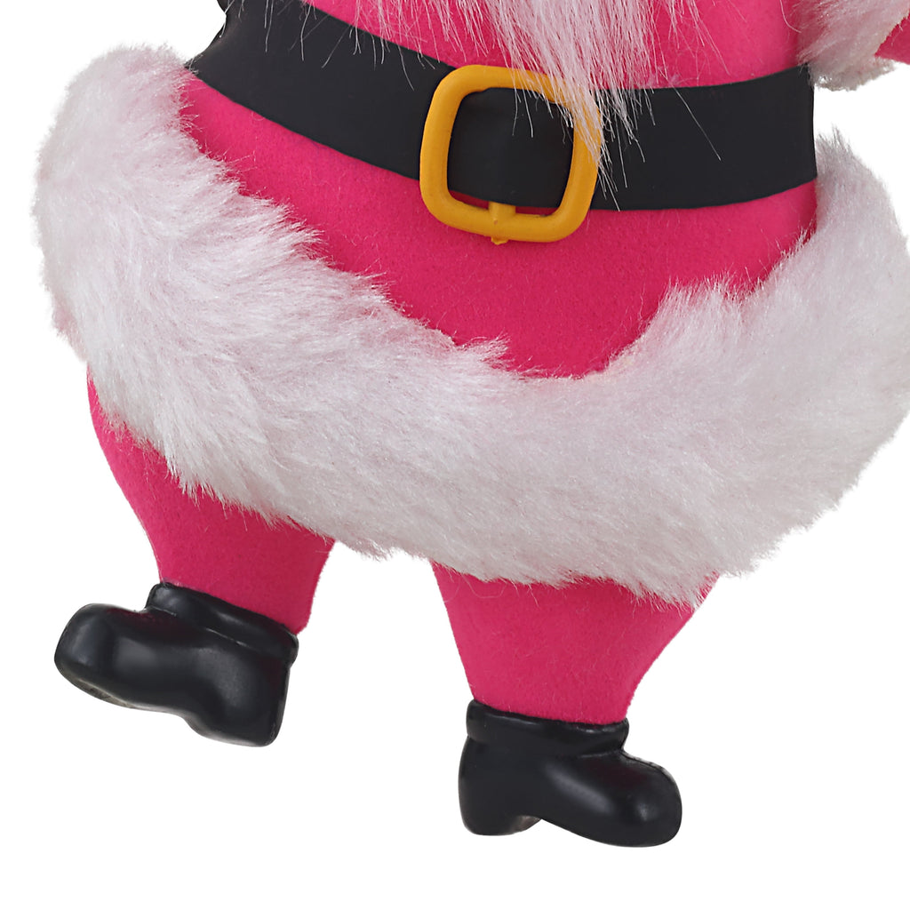 Mr. Christmas 5-inch Flocked Dancing Santa Ornament, Hot Pink