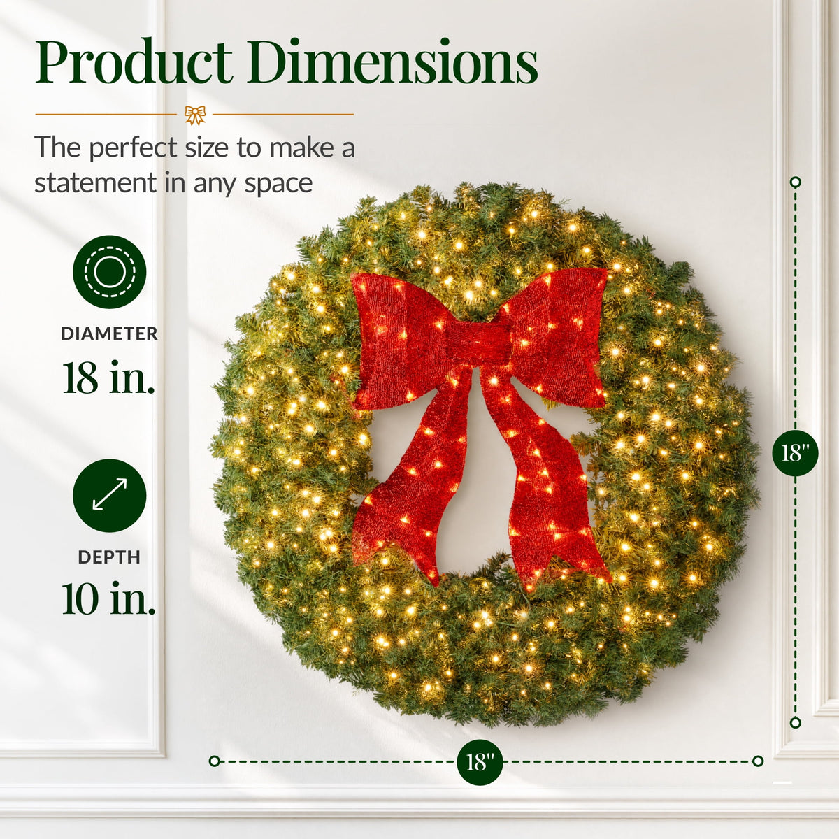 Best Choice Products 48in Artificial Pre-Lit Fir Christmas Wreath Decor w/ Red Bow, 250 LED Lights, 714 Tips, Plug-In