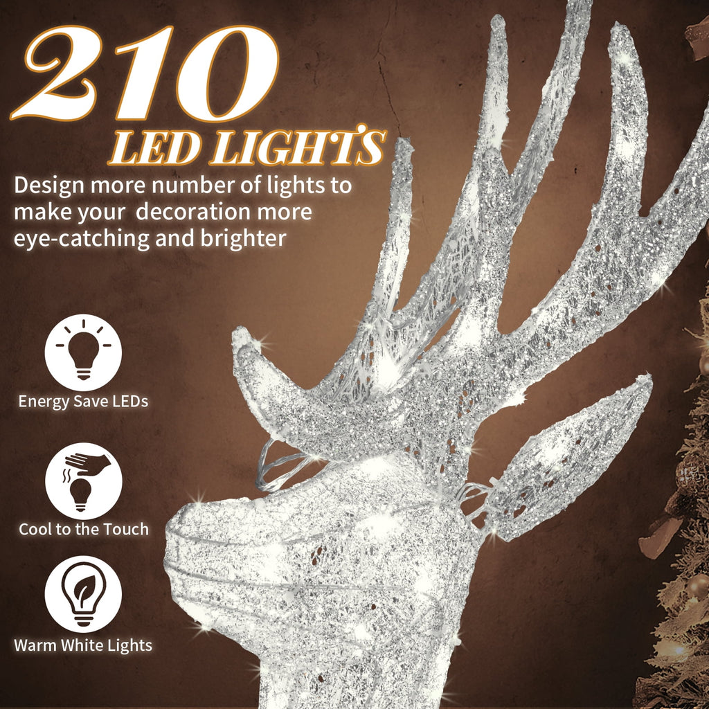 Ktaxon Christmas Outdoor Decor 4FT Lighted Reindeer Set 3Pcs Yard Deer Decorations LED Lights - Gold