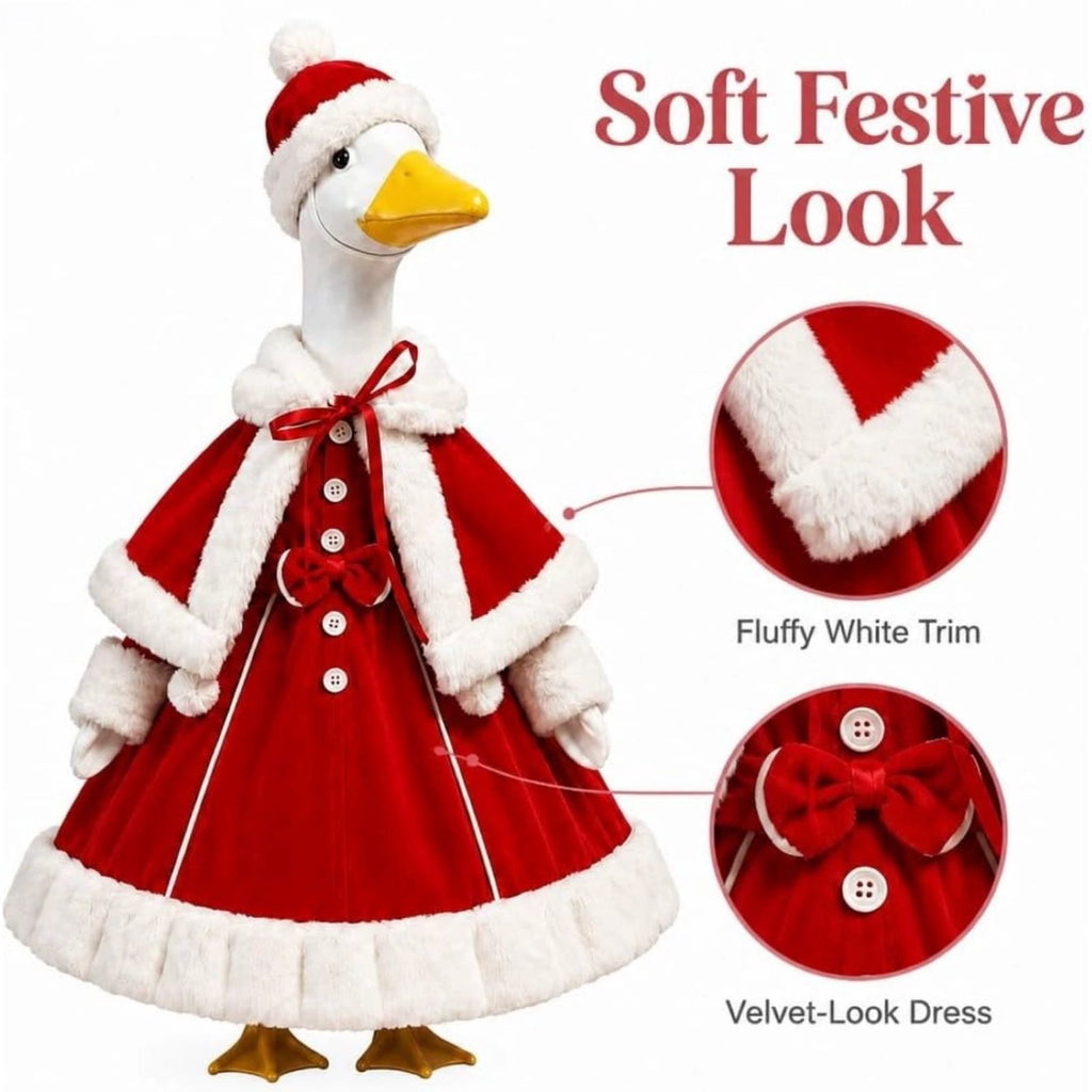 Aurorax Christmas Goose Clothes for Cement Goose Porch Goose 23"/17",Porch Goose Outfit 19 inch,Red Holiday Porch Goose Clothing Accessories for Garden Lawn Yard