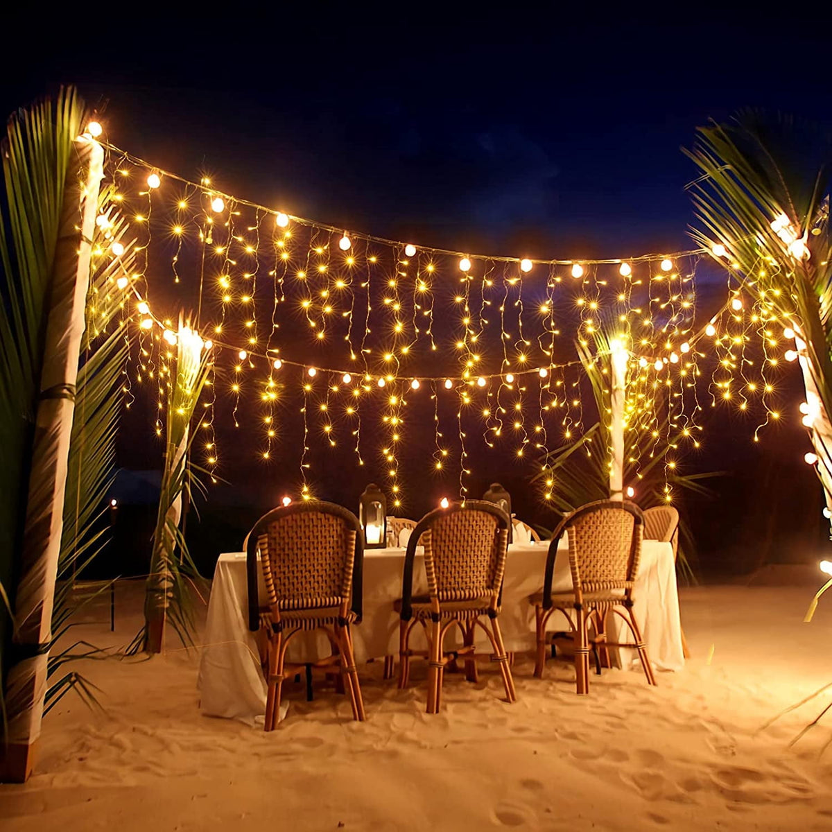 Christmas Icicle Lights Outdoor Decorations 120 LED 13ft Curtain Fairy String Light, Clear Wire LED String Light Indoor Decor for Wedding Party Christmas Holiday Decor