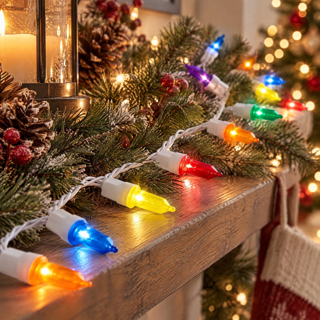 Indoor/Outdoor 100-Count LED Mini Christmas String Lights, Warm White, White Wire, 19.5', by Holiday Time