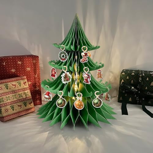 Paper Christmas Tree Honeycomb, Large Christmas Tree with Ornaments Christmas Centerpieces for Tables Home Office Classroom Party Decor