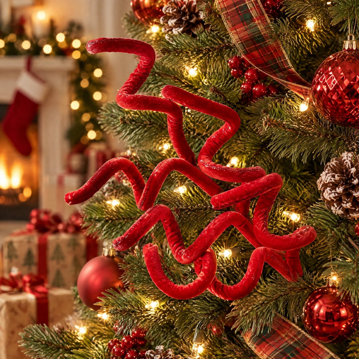 Red Velvet Curly Decorative Christmas Pick, 16", by Holiday Time
