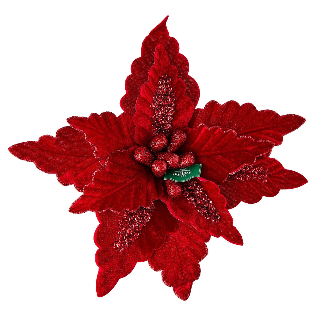 Red Glitter Poinsettia Christmas Clip Ornament, 5.5", by Holiday Time