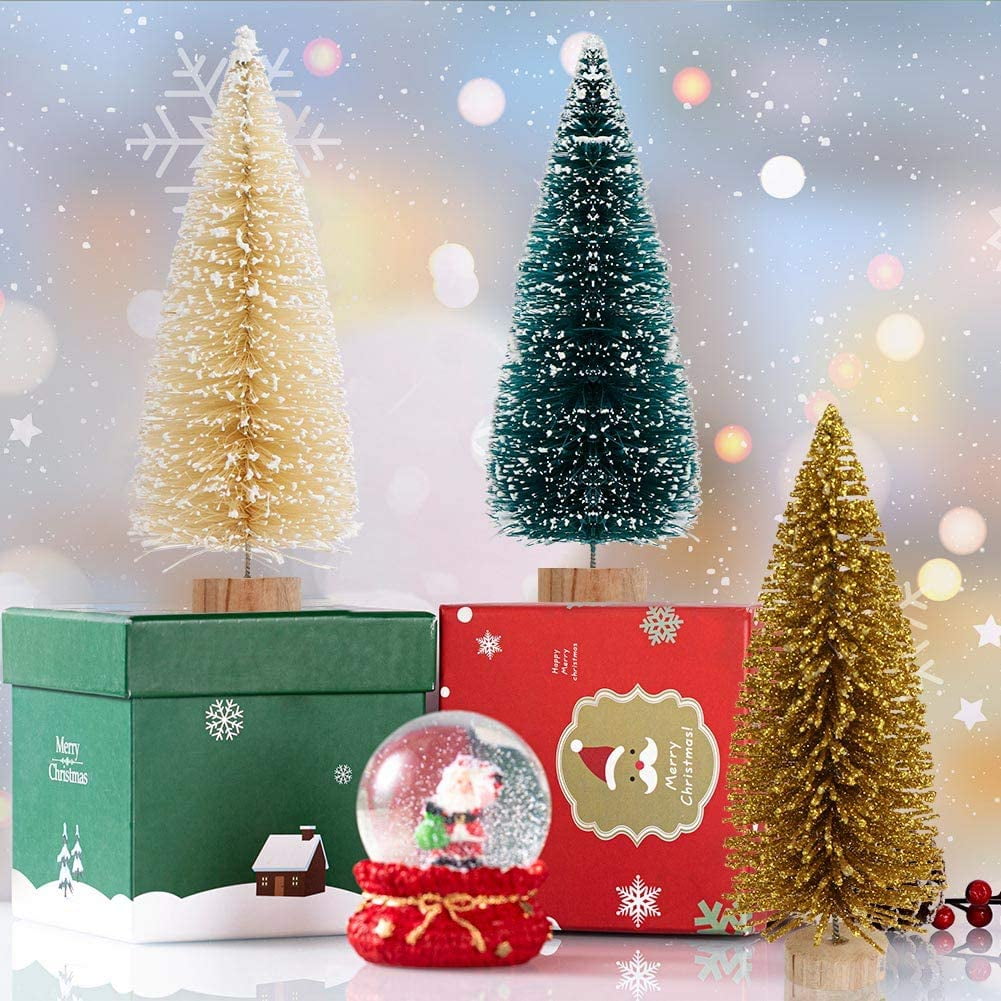 Ayieyill 30PCS Artificial Mini Christmas Trees, Mini Pine Tree Sisal Trees with Wood Base Bottle Brush Trees for Christmas Table Top Decor Winter Crafts Ornaments