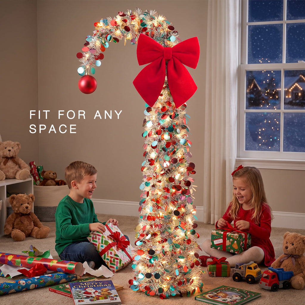 Ayieyill Christmas Tree 5FT Pencil Christmas Tree, Collapsible Pop up Tinsel Tree for Christmas Decorations Indoor, Pink