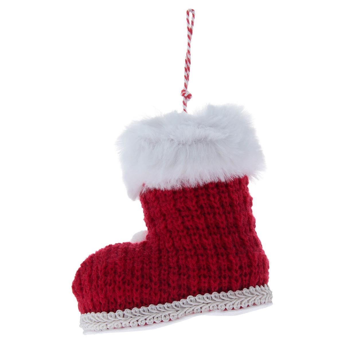 Red and White Knitted Santa Boot Christmas Ornament, 4", by Holiday Time
