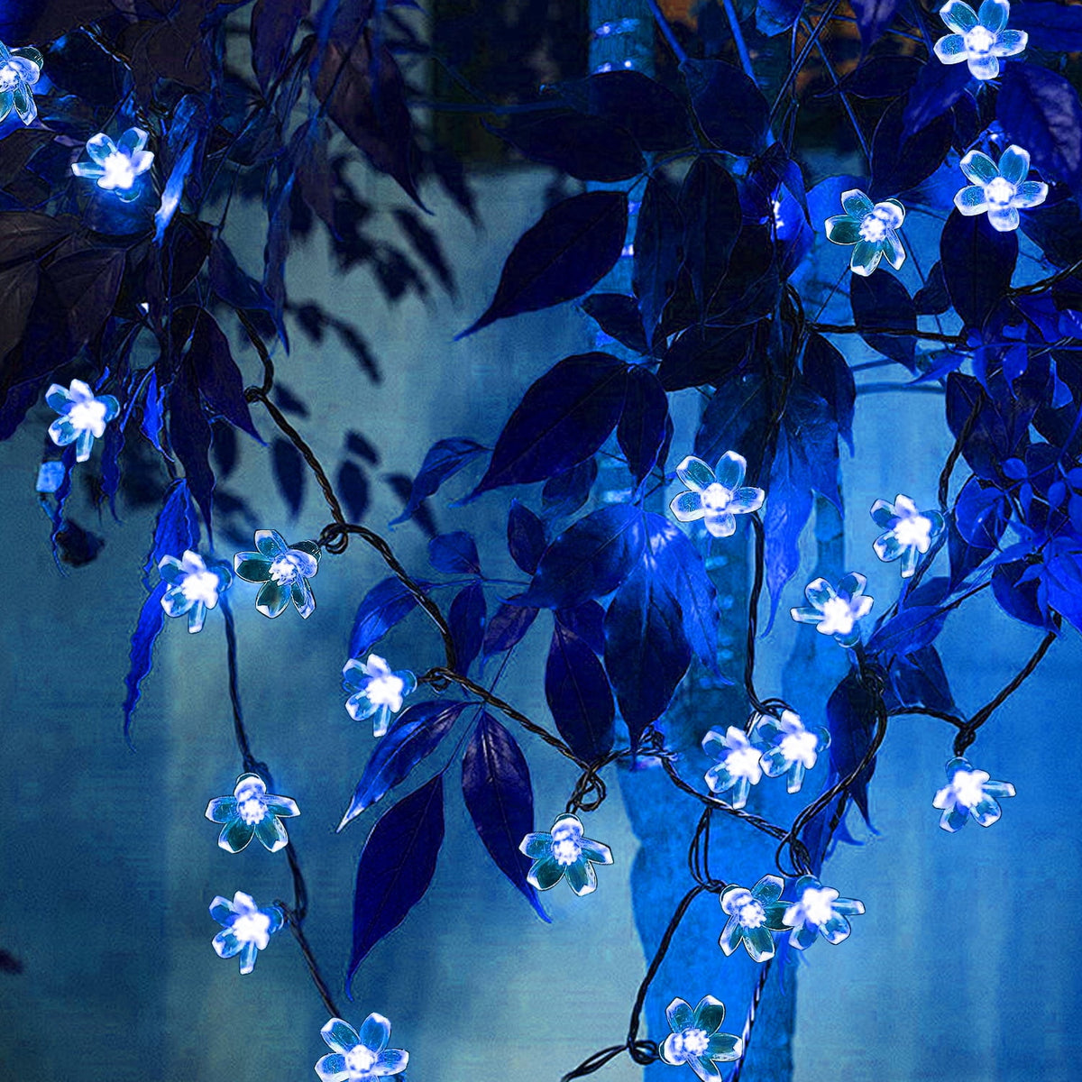 Rirool Cherry Blossom Solar String Lights Outdoor, 23FT 50 LED Flower Fairy Lights with 2 Lighting Modes, IP65 Waterproof Auto On/Off for Garden Patio Wedding Christmas Decor, Multicolor