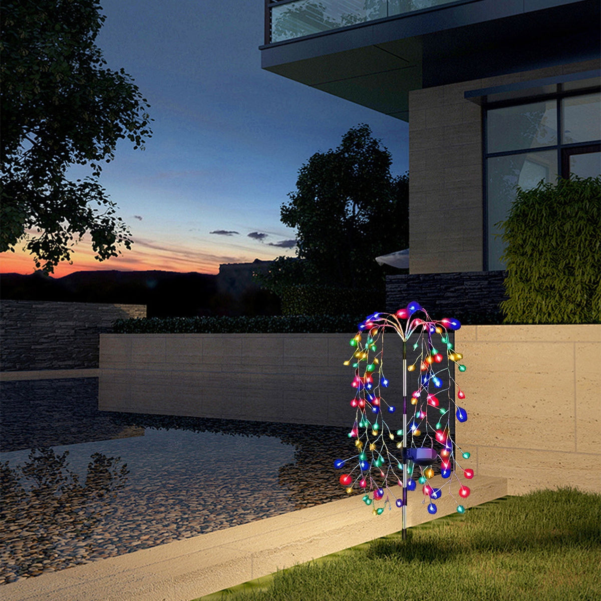 2 Pack Solar Garden Lights Christmas Halloween Decorations, Solar Willow Tree Lights, LED Solar Fairy Pathway String Lights Waterproof Copper Wire Lights for Home Yard Christmas Decoration Outdoor