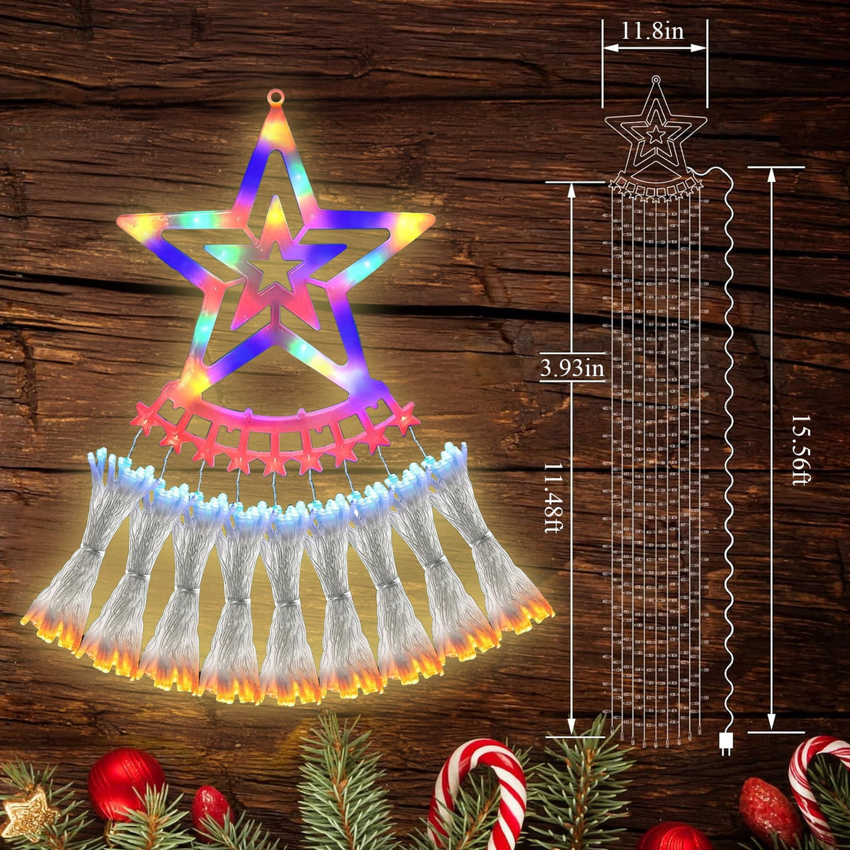 Outdoor String Lights Decorations, 350 LED Star Waterfall String Fairy Lights with 8 Modes for Indoor wedding Decor
