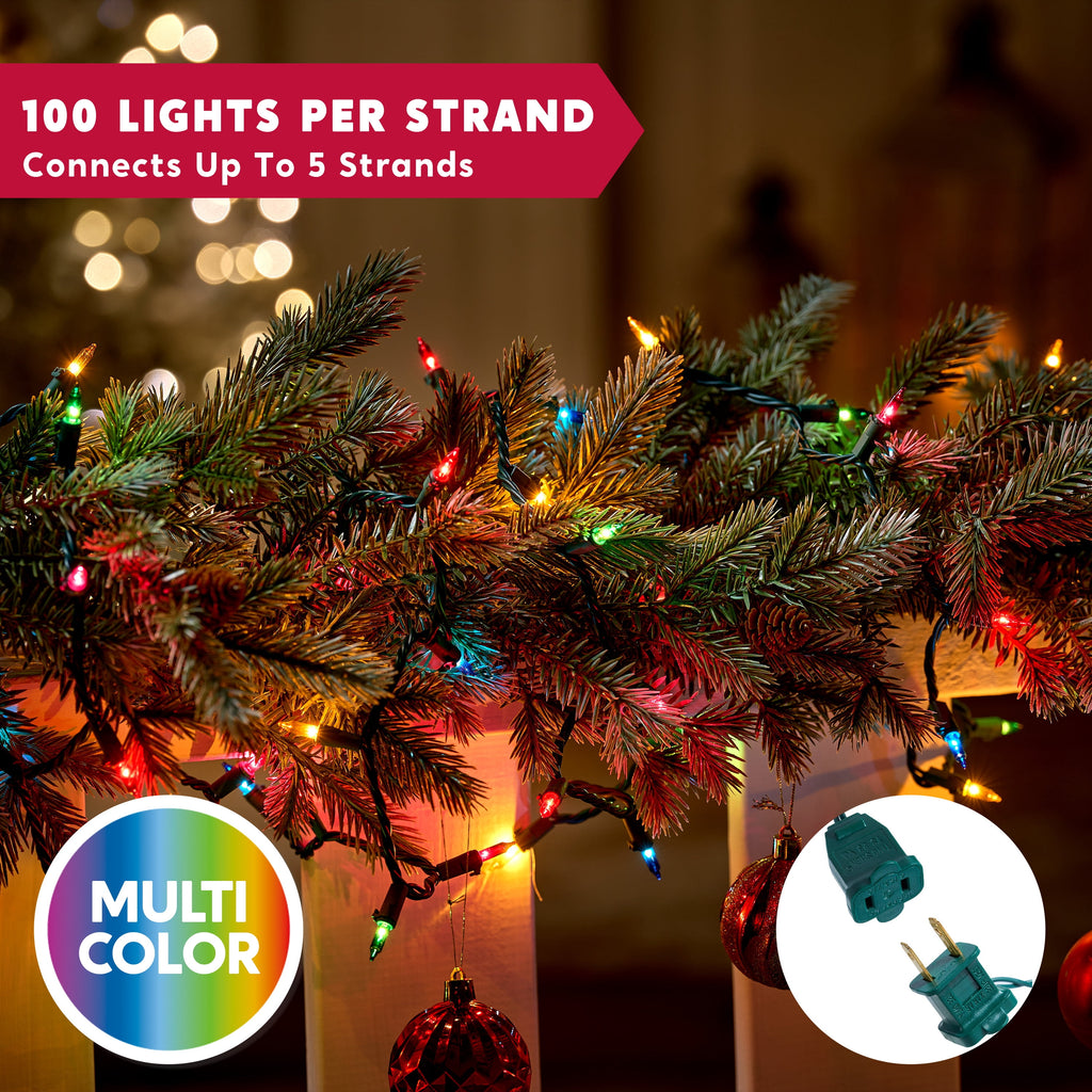 Joyfy Multicolor Christmas Lights,21.4ft 100 Count Multicolor Christmas String Lights,Connectable Green Wire Xmas Tree Lights for Indoor Outdoor Christmas Decorations Holiday Party Decor