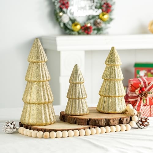 3Pcs Artificial Christmas Tree Decorations Glittering Foam Tabletop Xmas Tree Modern Christmas Centerpiece Decor for for Table Mantel Home Holiday Party Decor(Gold)