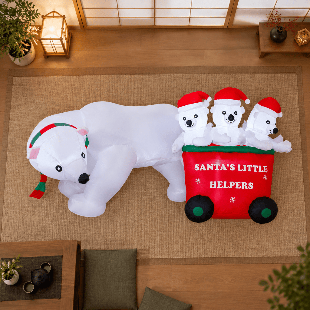 7 Ft Christmas Inflatable Polar Bear with Santa Hat Outdoor Yard Lawn Holiday Decoration