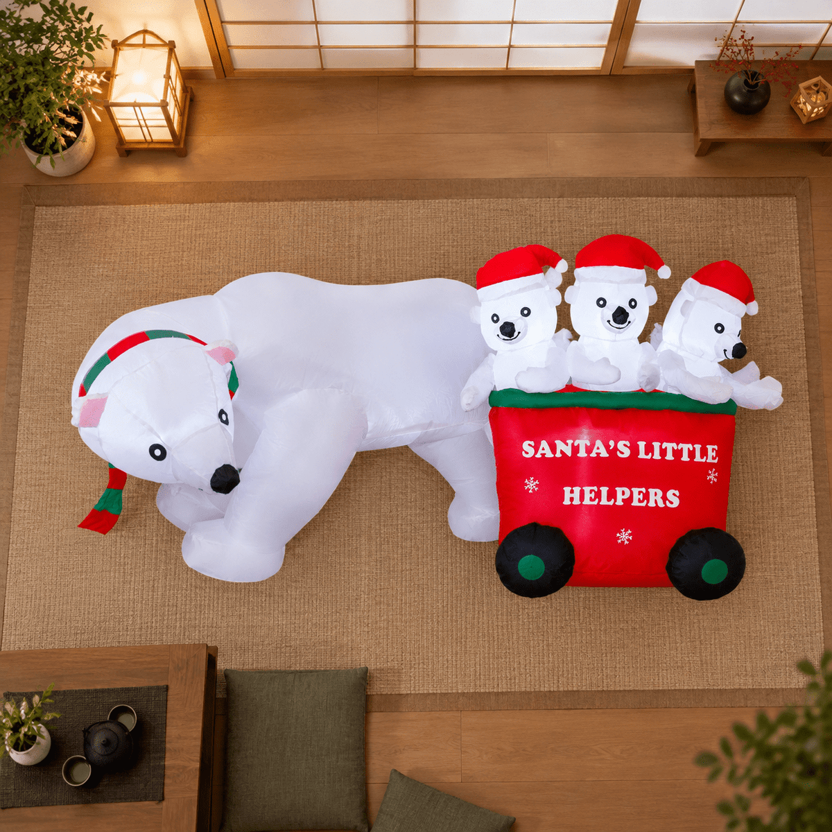 7 Ft Christmas Inflatable Polar Bear with Santa Hat Outdoor Yard Lawn Holiday Decoration