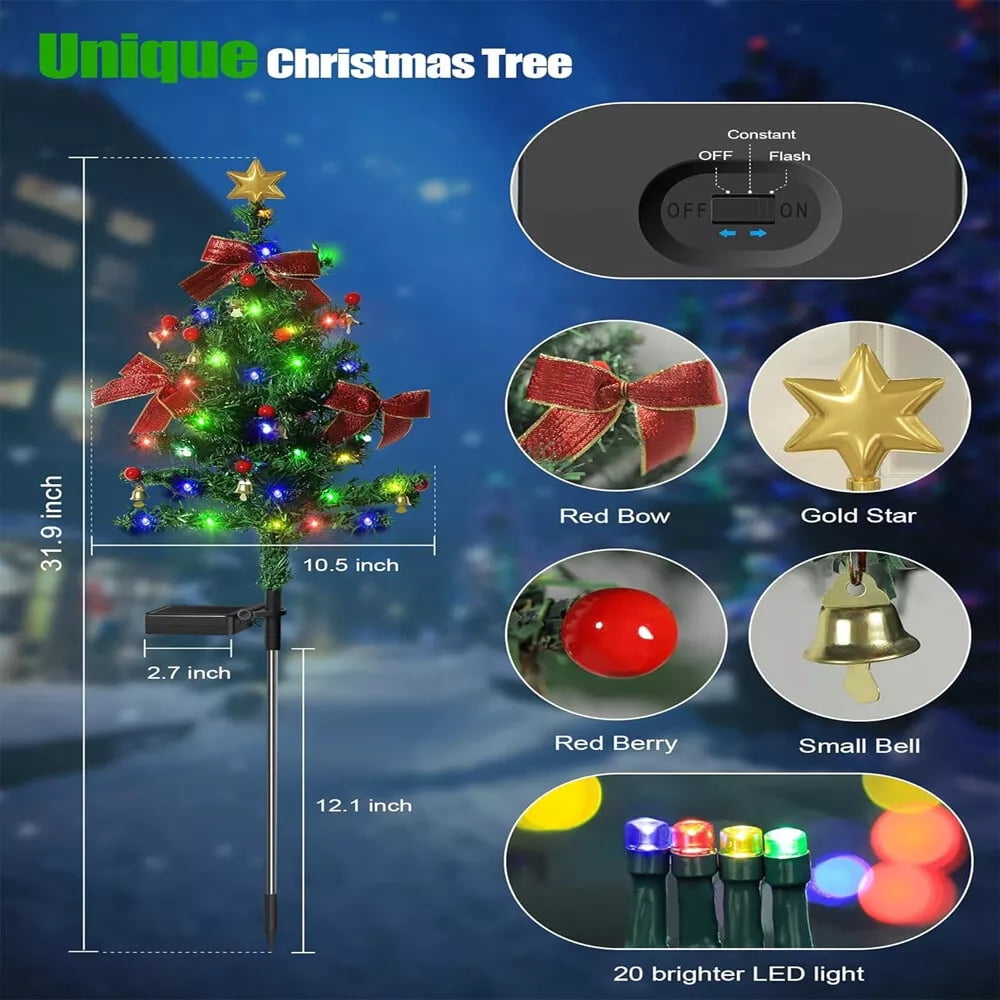 Beiled Multicolor Solar Christmas Tree Light Outdoor Waterproof 20LED Garden Decor（2pack）