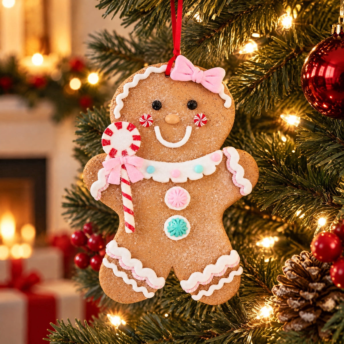 Multicolor Clay Dough Jumbo Gingerbread Girl Christmas Ornament, 7.8", by Holiday Time