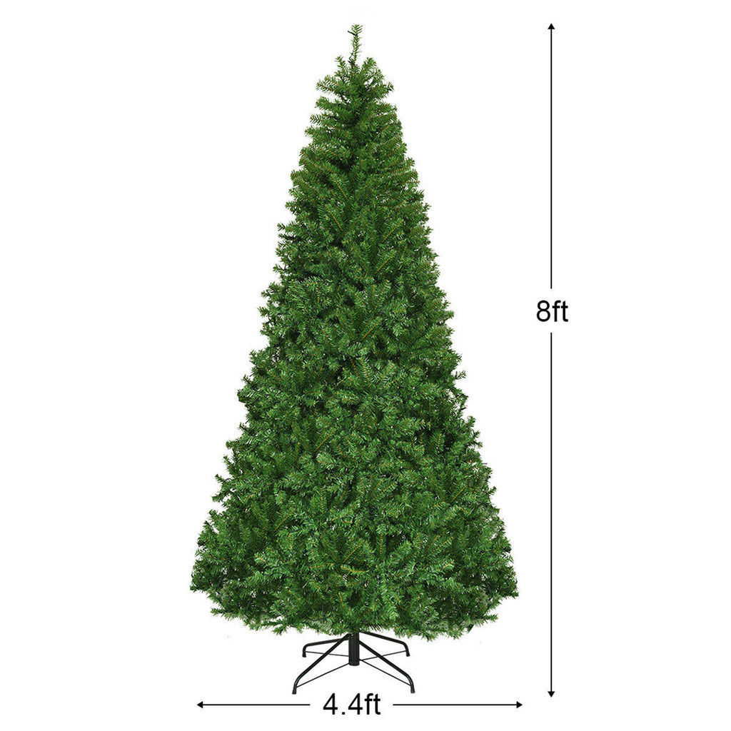 Gymax 8FT Pre-Lit Christmas Tree Hinged Artificial Tree w/ Metal Stand LED Lights