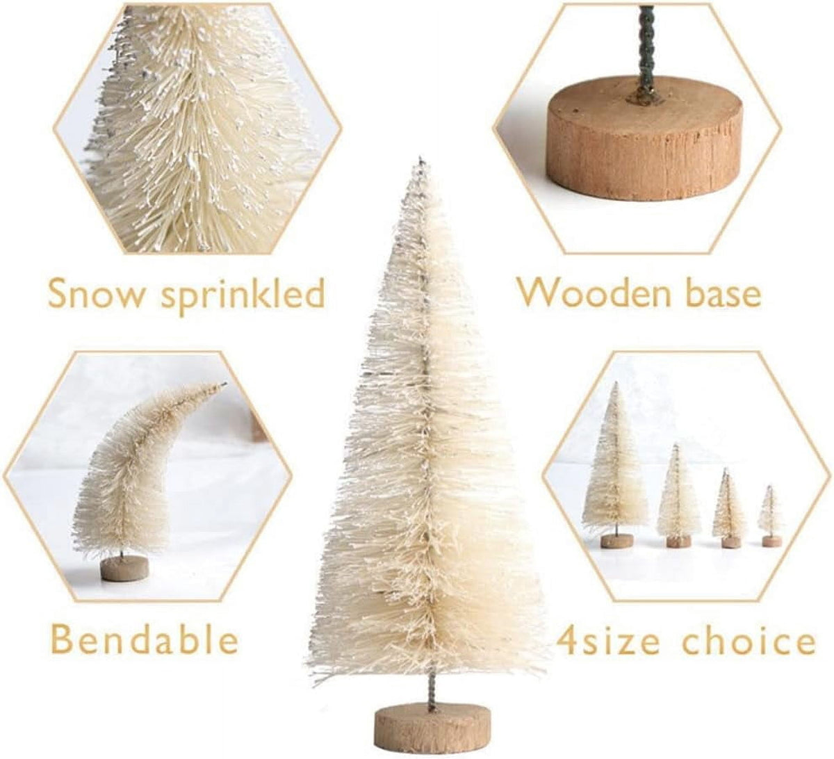 8 Pcs Artificial Mini Christmas Trees, Miniature Pine Trees Sisal Trees with Wood Base Tabletop Christmas Tree for Christmas Xmas Holiday New Year