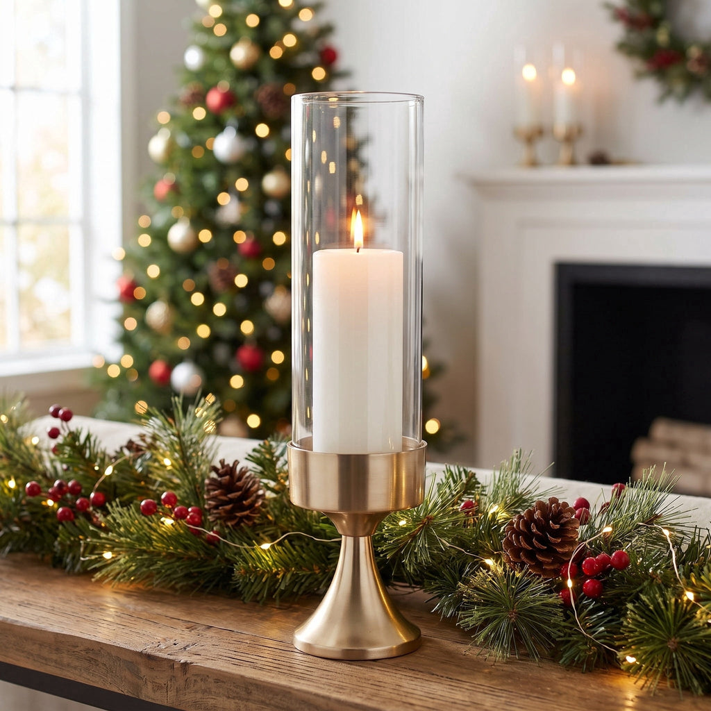 My Texas House Metal and Glass Clear Candle Holder, 12"