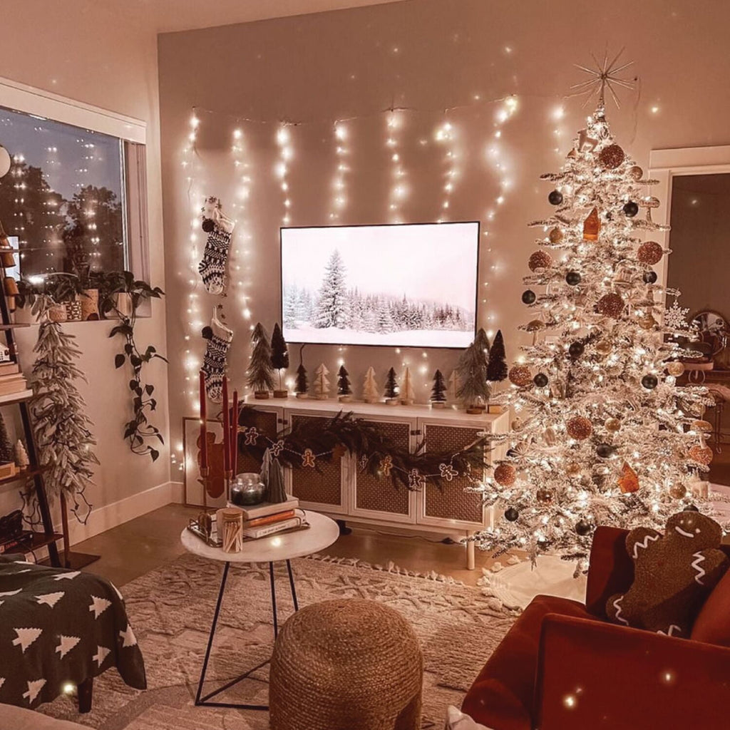 Fraser Hill Farm 6.5-Ft Flocked Mountain Pine Artificial Christmas Tree with Warm White LED Lights, FFMP065-5SN