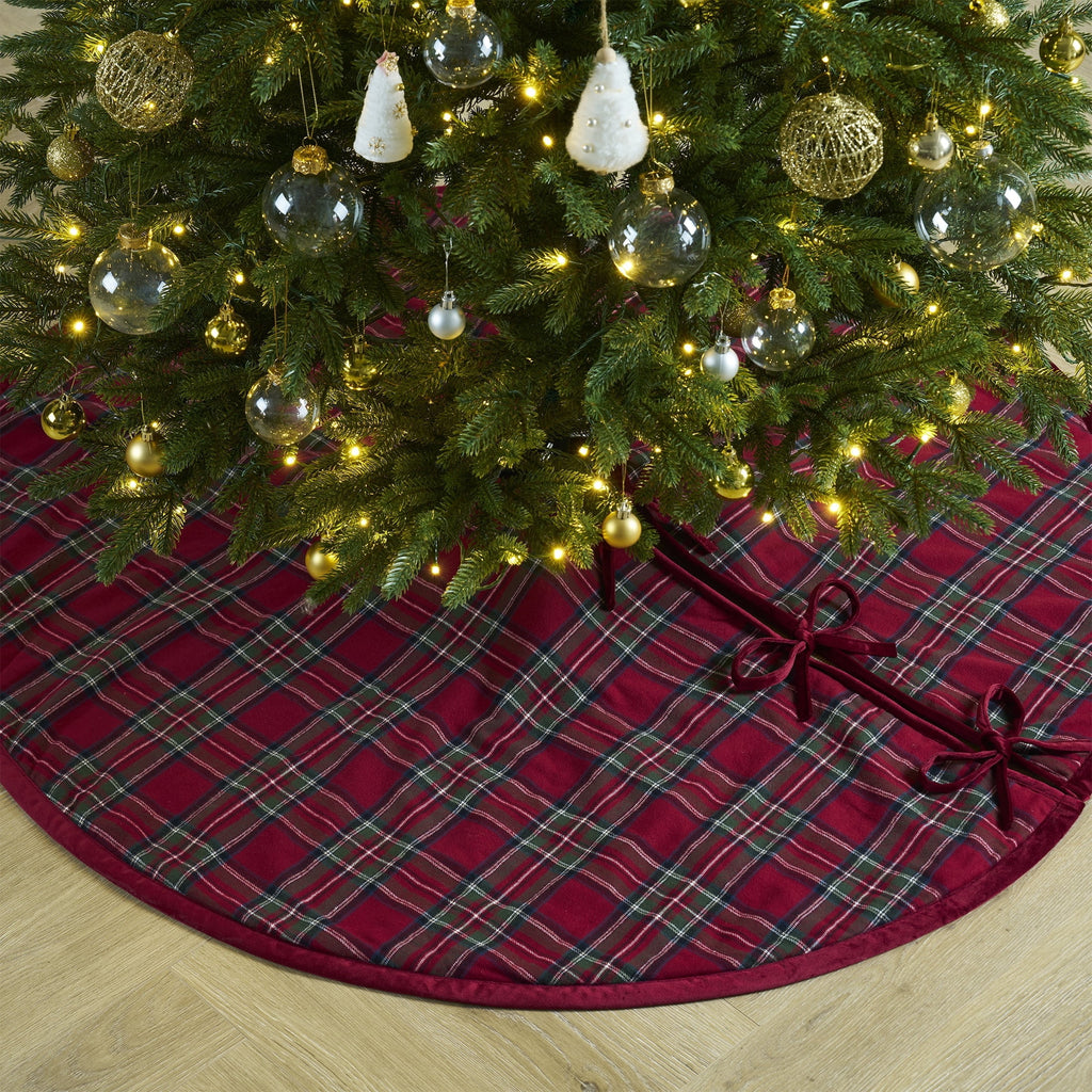 My Texas House Angie Plaid Christmas Tree Skirt, Red, 52"