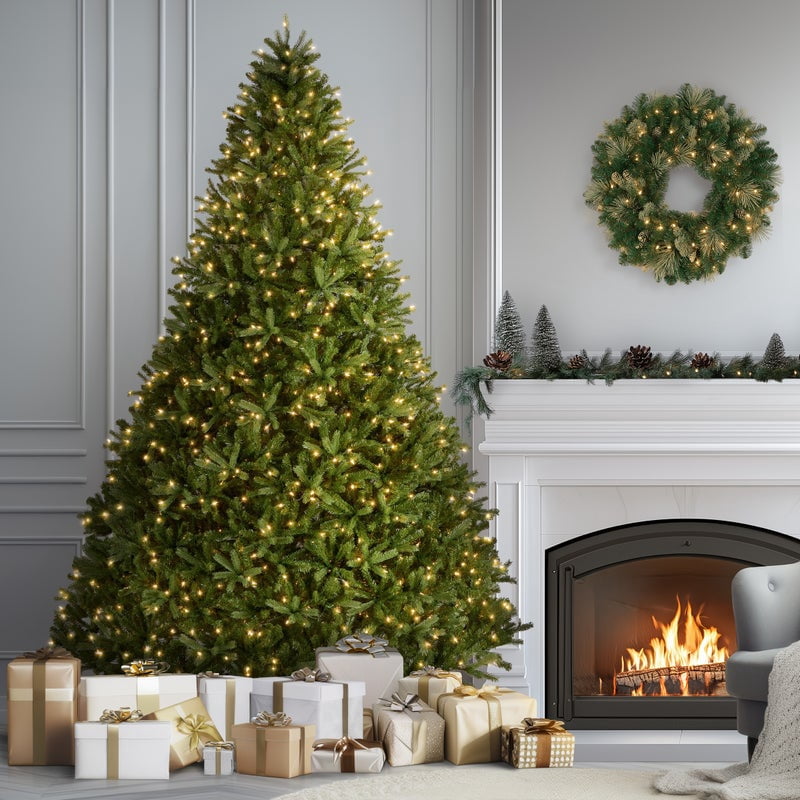 National Tree Company 9 ft. Pre-Lit Jersey Fraser Fir Full Artificial Christmas Tree, 1,500 Clear Lights, 4,804 Tips, Includes Stand, Green